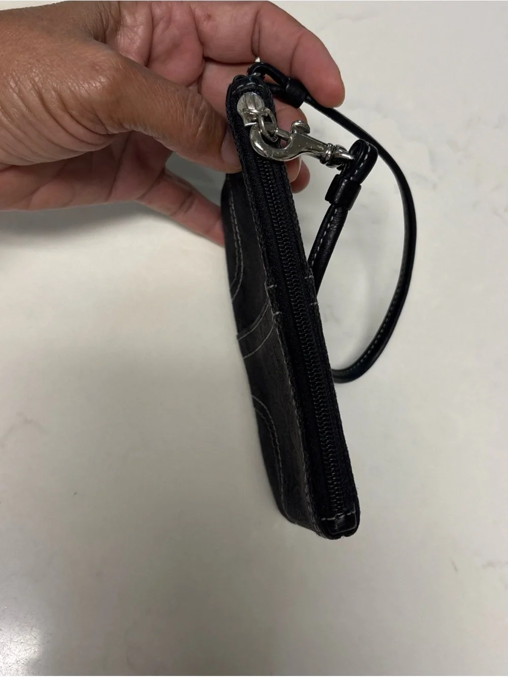 Coach Black Wristlet Clutch with Contrast Stitching